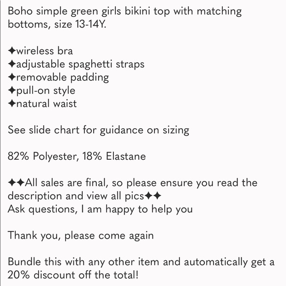 SHEIN🌺Girls Rib Green Solid Bikini Swimsuit👙160(13-14Y) - Picture 7 of 7